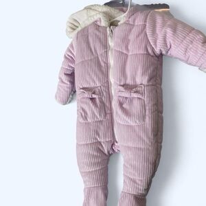Pink snowsuit for baby girl shimmering soft insulated Btween 6mos